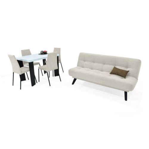 Combo Sofá Cama Porto con Set de Comedor Sevilla 4P y Silla Orleans