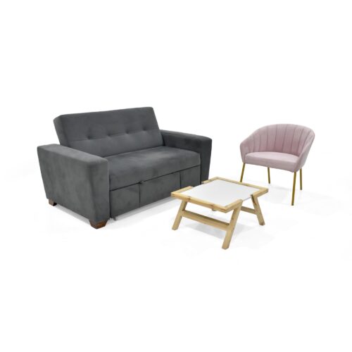 Sala con Sofa Cama Hamburgo 160x87x86 + Poltrona Misaki y Mesa Dakota