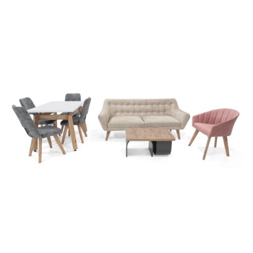 Combo con Sofa Roma + Poltrona + Mesa y Comedor Tyrone Sillas Leira
