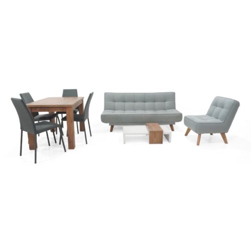 Combo con Sofa Cama Gales + Poltrona y Mesa y Comedor Merida + 4 Sillas